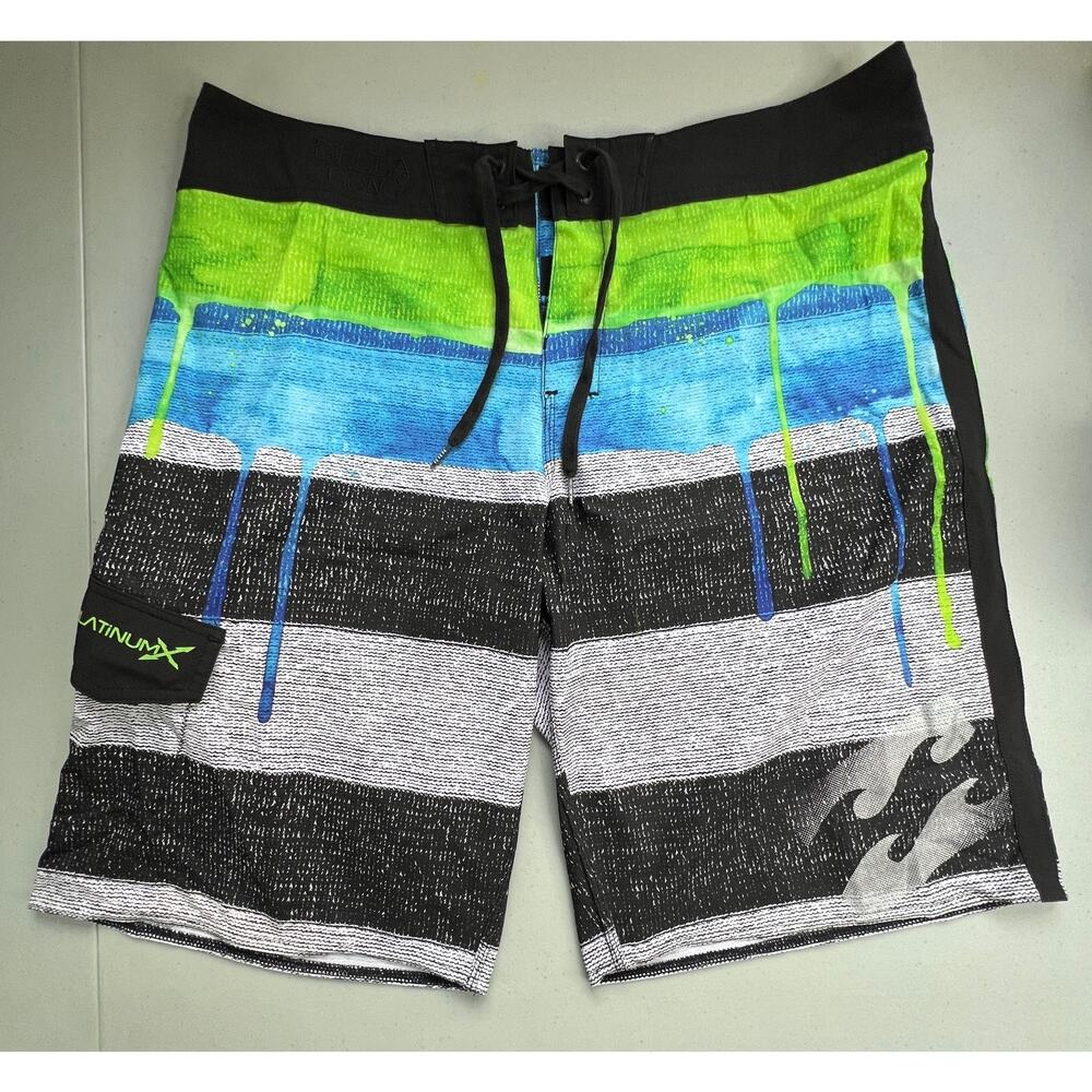 Billabong Platinum X Board Shorts Mens waist 36 Black Blue Green Surf Stretch